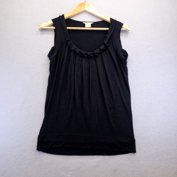 MICHAEL Michael Kors Tops - Michael Michael Kors Black Ruffle Neck Pleated Sleeveless Top Shell Medium